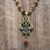 "Gold Plated Rudraksha Om Trishool Necklace "