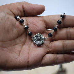 Silver Cap Karungali Mala Bracelet
