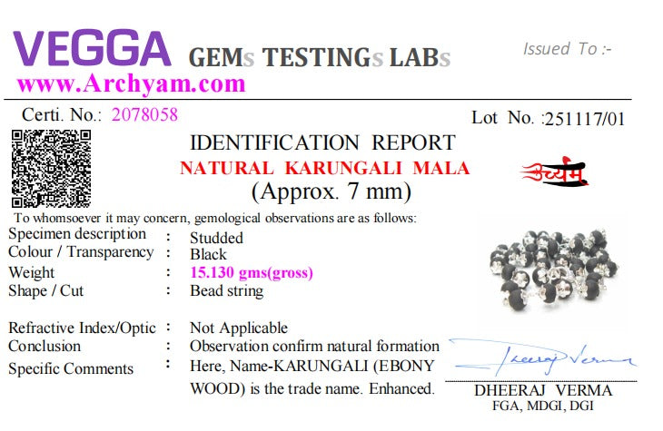 Silver Plated Karungali Mala - 100% Natural Ebony Wood