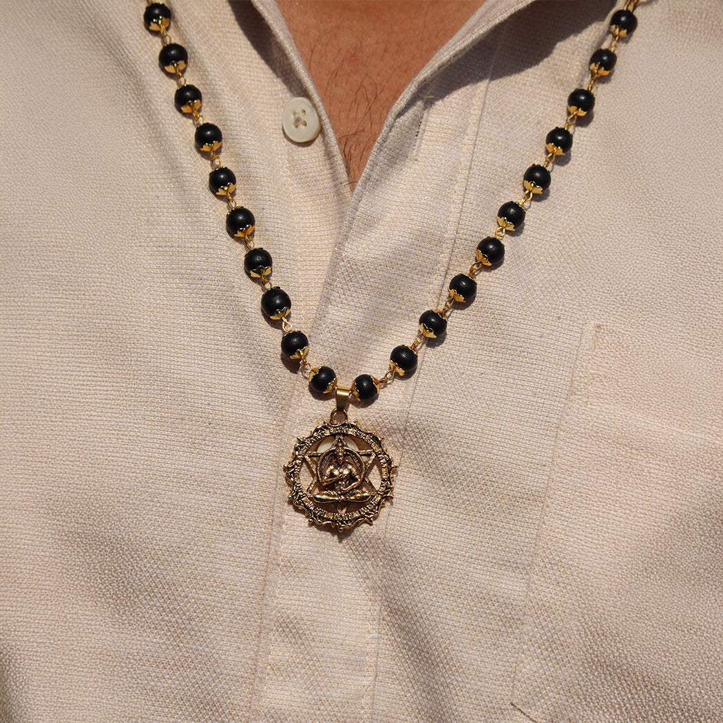 Gold Plated Karungali Mala with Lord Hanuman Pendant