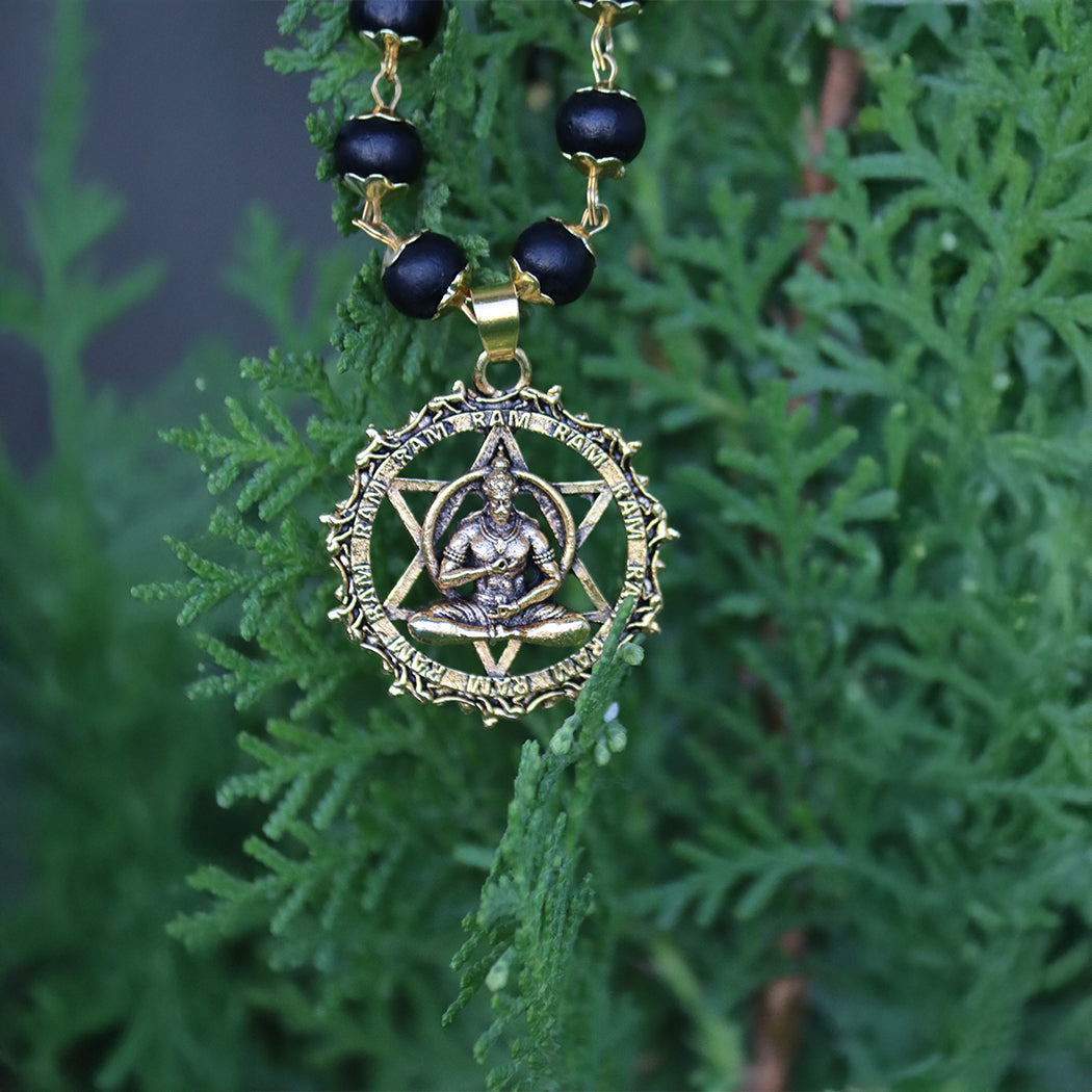 Gold Plated Karungali Mala with Lord Hanuman Pendant