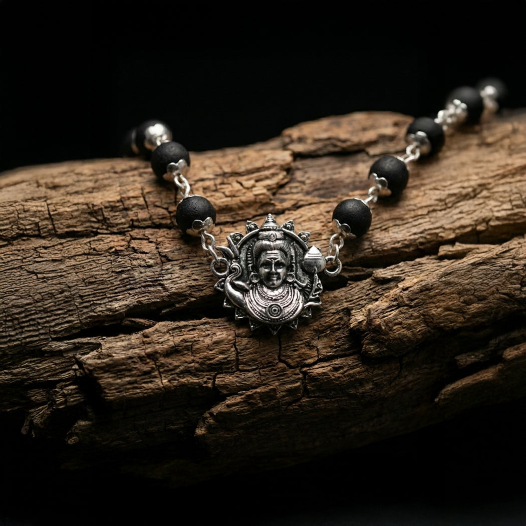 Silver Cap Karungali Mala Bracelet