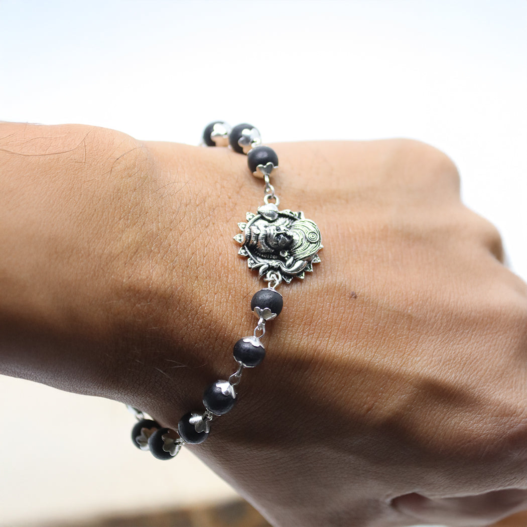 Silver Cap Karungali Mala Bracelet
