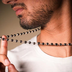 Silver Plated Karungali Mala - 100% Natural Ebony Wood