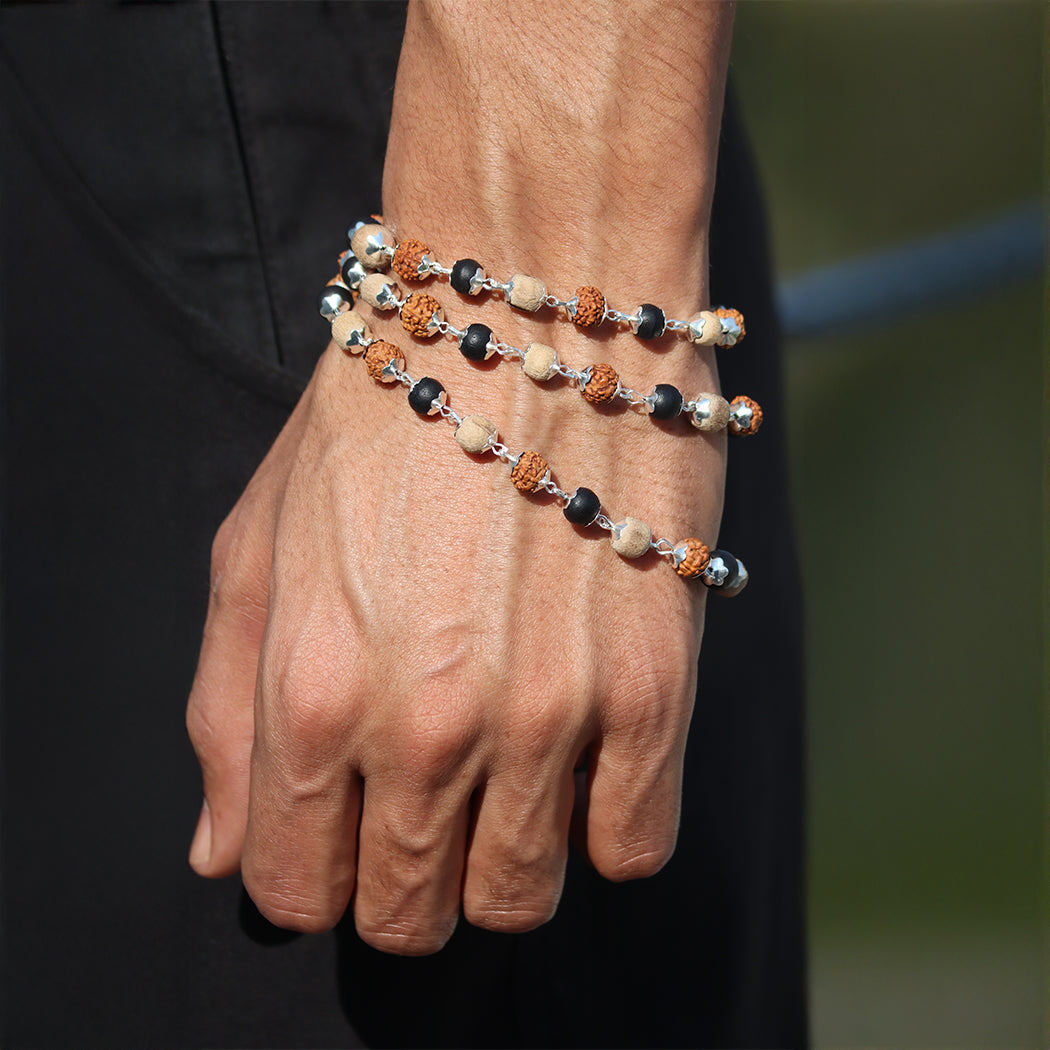 Silver Plated Rudraksh Karungali Tulsi Mala