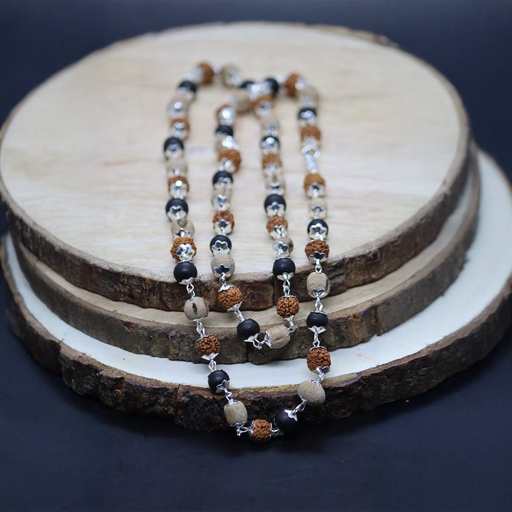 Silver Plated Rudraksh Karungali Tulsi Mala